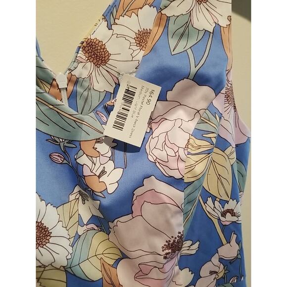 New Eva Rose Blue Pastel Floral V Neck Swing Dress Pockets Size Medium Retro - Picture 4 of 12